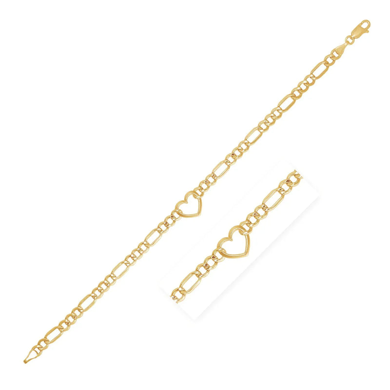 An image displaying 14k Yellow Gold 7 inch Figaro Chain Bracelet with Heart by Orca Market