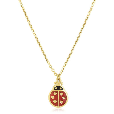 An image displaying 14k Yellow Gold High Polish Ladybug Enamel Necklace by Orca Market