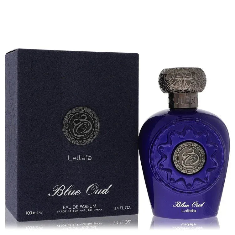 An image displaying Lattafa Blue Oud by Lattafa Eau De Parfum Spray 3.4 oz for Men by Lattafa