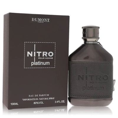 An image displaying Dumont Nitro Platinum by Dumont Paris Eau De Parfum Spray 3.4 oz for Men by Dumont Paris
