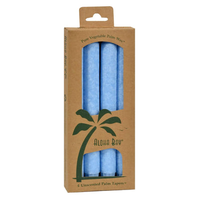 An image displaying Aloha Bay - Palm Tapers - Light Blue Candles - Unscented - 4 Pack by Aloha Bay
