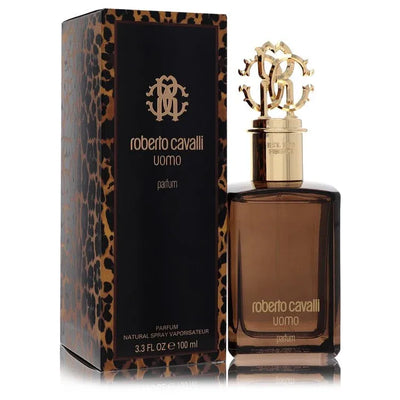 An image displaying Roberto Cavalli Uomo by Roberto Cavalli Eau De Parfum Spray 3.3 oz for Men by Roberto Cavalli