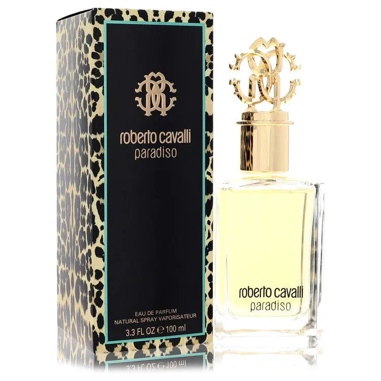 An image displaying Roberto Cavalli Paradiso by Roberto Cavalli Eau De Parfum Spray 3.4 oz for Women by Roberto Cavalli