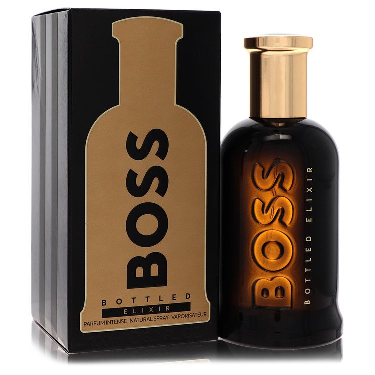 An image displaying Boss Bottled Elixir by Hugo Boss Parfum Intense Spray 3.4 oz for Men by Hugo Boss
