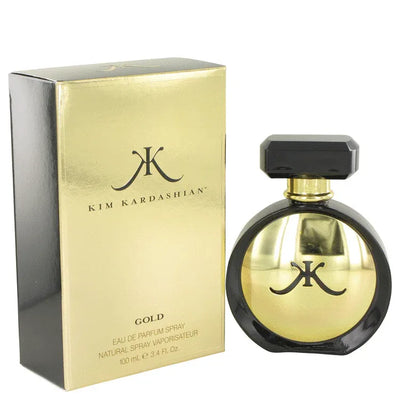 An image displaying Kim Kardashian Gold by Kim Kardashian Eau De Parfum Spray 3.4 oz for Women by Kim Kardashian