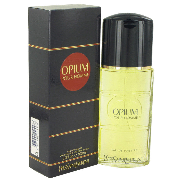 An image displaying OPIUM by Yves Saint Laurent Eau De Toilette Spray for Men by Yves Saint Laurent