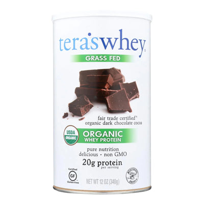An image displaying Teras Whey Protein Powder - Whey - Organic - Fair Trade Certified Dark Chocolate Cocoa - 12 Ounce by Tera's Whey