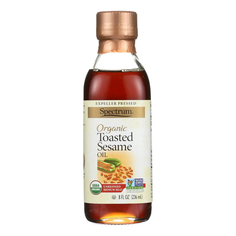 An image displaying Spectrum Naturals Organic Unrefined Toasted Sesame Oil - Case Of 6 - 8 Fl Oz. by Spectrum Naturals