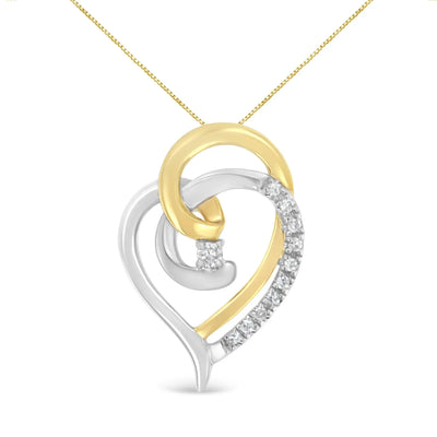 An image displaying 10K Yellow and White Gold Diamond Accent Open Double Heart Spiral Curl 18" Pendant Necklace (J-K Color, I2-I3 Clarity) by Infinite Jewels