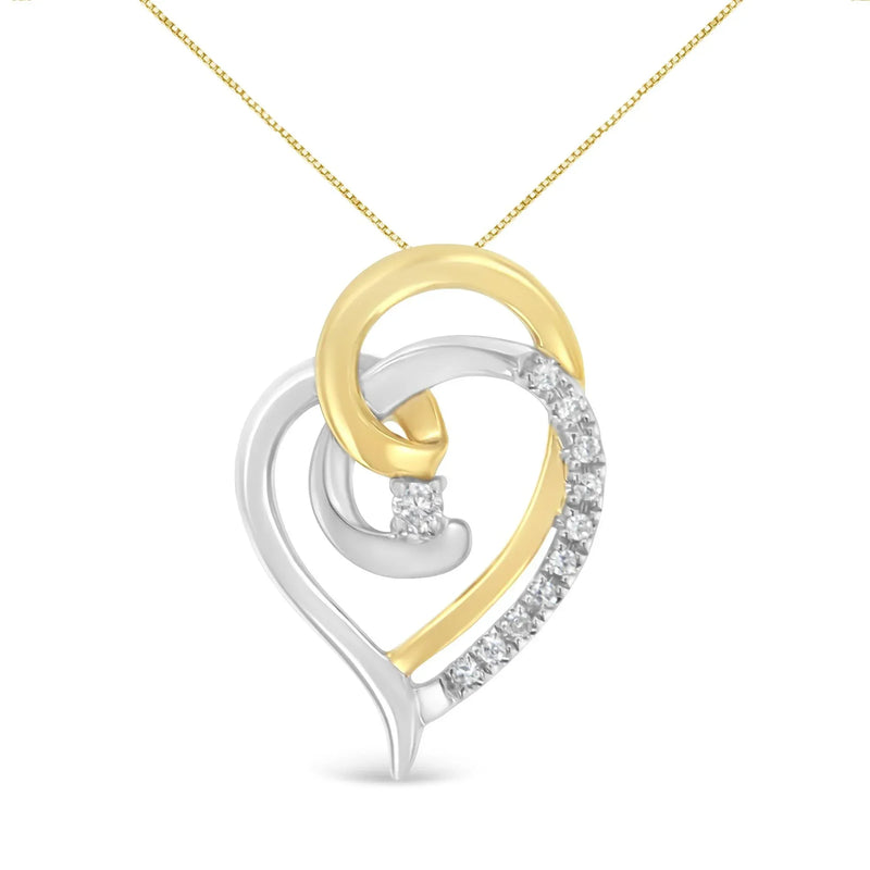 An image displaying 10K Yellow and White Gold Diamond Accent Open Double Heart Spiral Curl 18" Pendant Necklace (J-K Color, I2-I3 Clarity) by Infinite Jewels