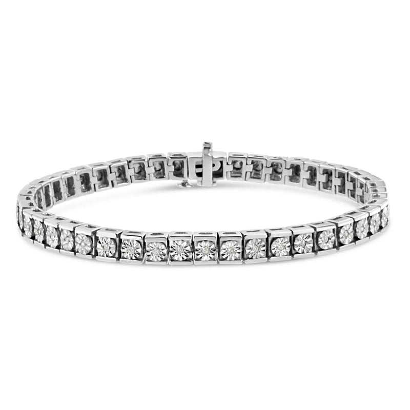 An image displaying .925 Sterling Silver Miracle Set Diamond Accent Classic Tennis Bracelet (I-J Color, I2-I3 Clarity) - 7.25" by Infinite Jewels