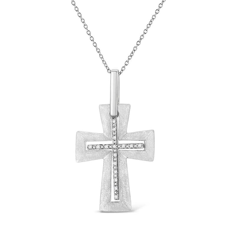 An image displaying .925 Sterling Silver Prong-Set Diamond Accent Cross 18" Pendant Necklace (I-J Color, I1-I2 Clarity) by Infinite Jewels