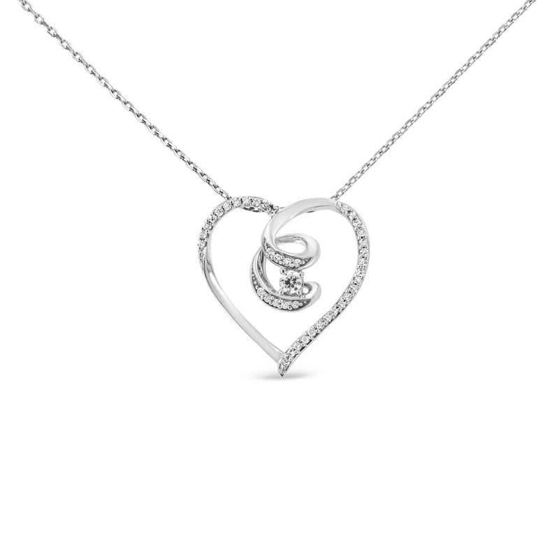 An image displaying .925 Sterling Silver 1/4 Cttw Brilliant-Cut Diamond Open Heart Twisted Awareness Ribbon 18" Pendant Necklace (H-I Color, I1-I2 Clarity) by Infinite Jewels