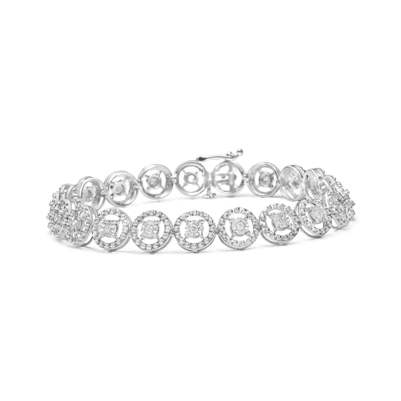 An image displaying .925 Sterling Silver 1/2 Cttw Diamond Nested Circle Miracle Set Open Wheel 7" Fashion Link Bracelet (I-J Color, I3 Clarity) by Infinite Jewels
