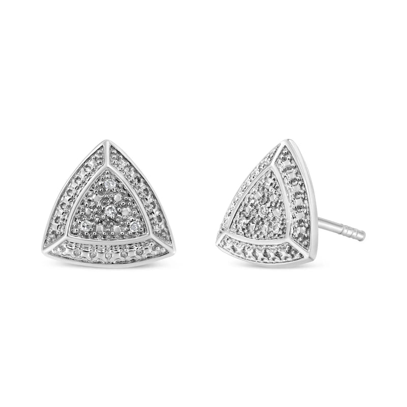 An image displaying .925 Sterling Silver Diamond-Accented Trillion Shaped 4-Stone Halo-Style Stud Earrings (H-I Color, I2-I3 Clarity) by Infinite Jewels