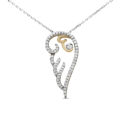 An image displaying 10K Yellow Gold over .925 Sterling Silver 1/4 Cttw Diamond Angel Wing 18" Pendant Necklace (H-I Color, I1-I2 Clarity) by Infinite Jewels