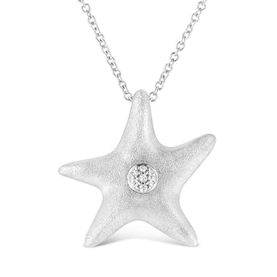 An image displaying .925 Sterling Silver Prong-Set Diamond Accent Starfish Pendant Necklace (I-J Color, I1-I2 Clarity) - Size 18" by Infinite Jewels