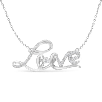 An image displaying .925 Sterling Silver 1/4 Cttw Diamond Cursive "Love" 18" Pendant Necklace (H-I Color, I1-I2 Clarity) by Infinite Jewels