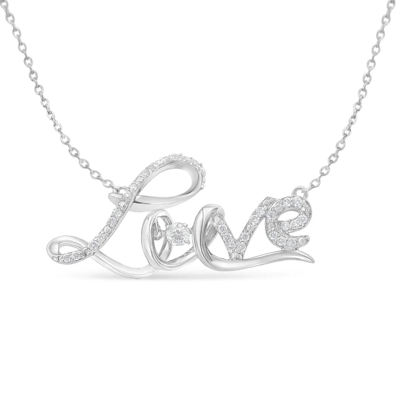 An image displaying .925 Sterling Silver 1/4 Cttw Diamond Cursive "Love" 18" Pendant Necklace (H-I Color, I1-I2 Clarity) by Infinite Jewels