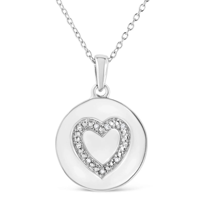 An image displaying .925 Sterling Silver Prong-Set Diamond Accent Heart Emblemed 18" Pendant Necklace (I-J Color, I1-I2 Clarity) by Infinite Jewels