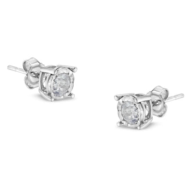 An image displaying .925 Sterling Silver 1/2 Cttw Near Colorless Round Brilliant-Cut Diamond Miracle-Set Stud Earrings (H-I Color, I2-I3 Clarity) by Infinite Jewels