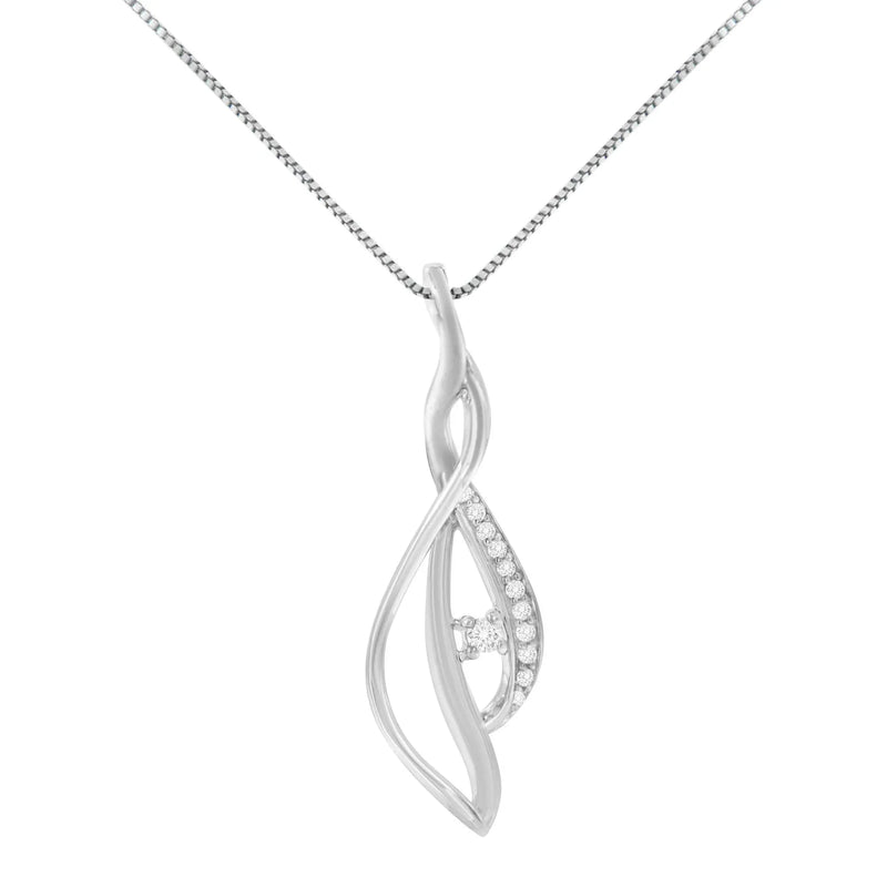 An image displaying Espira 10K White Gold Round Diamond Accented Open Cascade Twist 18" Pendant Necklace (1/10 Cttw, J-K Color, I1-I2 Clarity) by Infinite Jewels