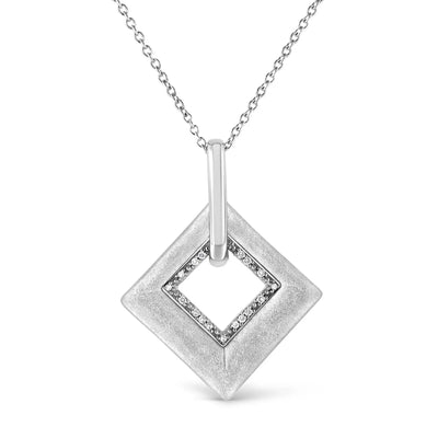 An image displaying .925 Sterling Silver Pave-Set Diamond Accent Kite Shape 18" Pendant Necklace (I-J Color, I1-I2 Clarity) by Infinite Jewels