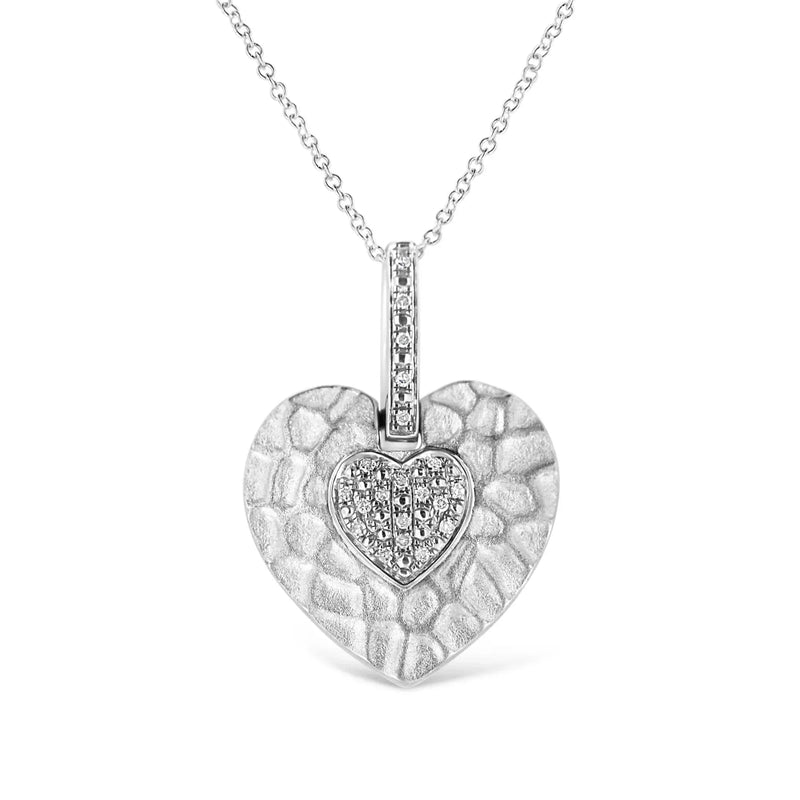 An image displaying .925 Sterling Silver Pave-Set Diamond Accent Heart Shape 18" Pendant Necklace (I-J Color, I1-I2 Clarity) by Infinite Jewels