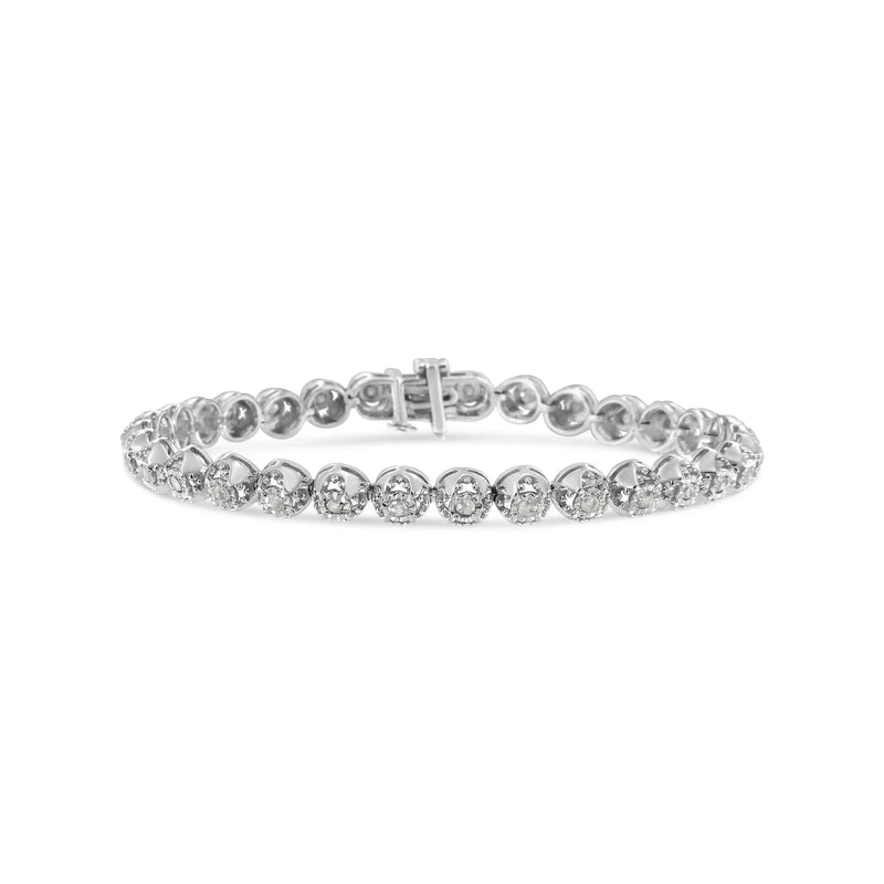 An image displaying .925 Sterling Silver 1.0 Cttw Diamond Miracle-Plate Open Quatrefoil Flower Circle-Link 7" Tennis Bracelet (I-J color, I3 clarity) by Infinite Jewels