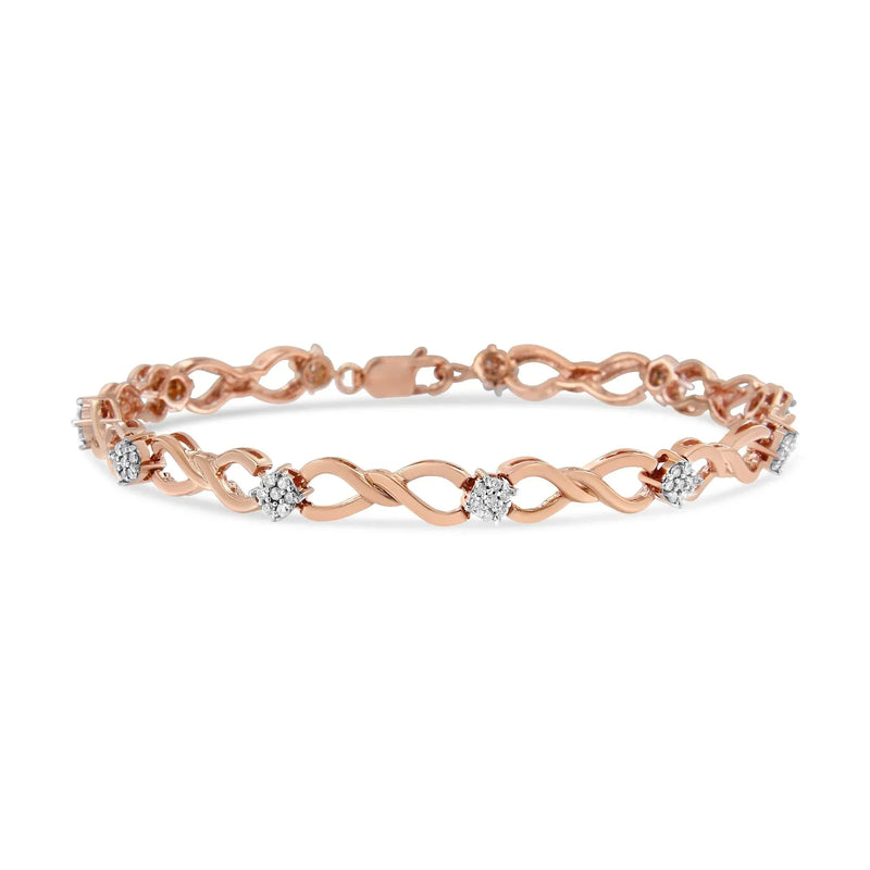 An image displaying 10K Rose Gold Plated .925 Sterling Silver 1/2 Cttw Diamond Infinity Link Tennis Bracelet (H-I Color, I2-I3 Clarity) -7” by Infinite Jewels
