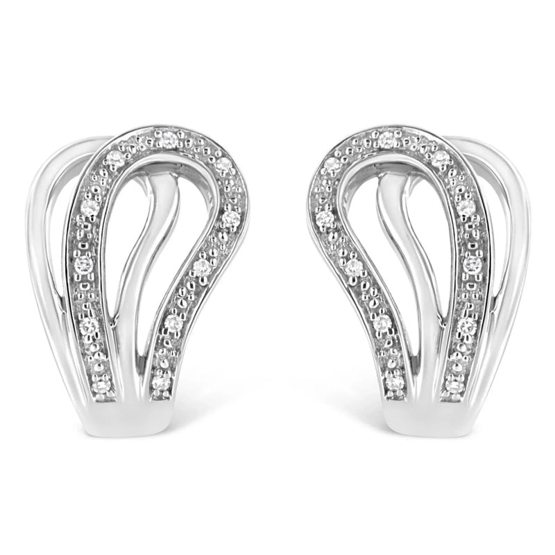 An image displaying .925 Sterling Silver Pave-Set Diamond Accent Horseshoe Hoop Earring (I-J Color, I1-I2 Clarity) by Infinite Jewels