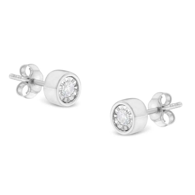 An image displaying .925 Sterling Silver 1/5 Cttw Round Brilliant-Cut Near Colorless Diamond Miracle-Set Bezel Barrel Style Stud Earrings (I-J Color, I2-I3 Clarity) by Infinite Jewels
