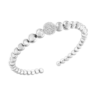 An image displaying .925 Sterling Silver 1/6 Cttw Diamond Rondelle Graduated Ball Bead Cuff Bangle Bracelet (I-J color, I2-I3 clarity) - Fits wrists up to 7 1/2 inches by Infinite Jewels