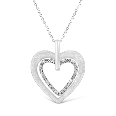 An image displaying .925 Sterling Silver Prong-Set Diamond Accent Double Heart 18" Pendant Necklace (I-J Color, I1-I2 Clarity) by Infinite Jewels