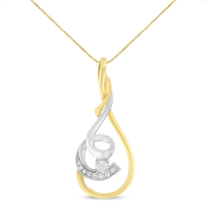 An image displaying Espira 10K Two-Tone Yellow & White 1/6 Cttw Brilliant-Cut Diamond Layered Spiral 18" Pendant Necklace (H-I Color, I2-I3 Clarity) by Infinite Jewels