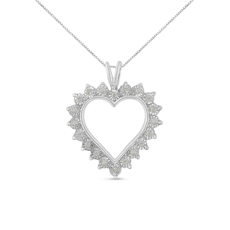 An image displaying .925 Sterling Silver 1/4 Cttw Miracle Set Diamond Open Heart 18" Pendant Necklace (I-J Color, I3 Clarity) by Infinite Jewels