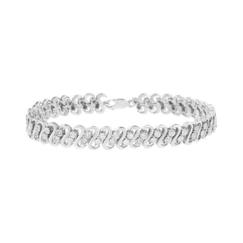 An image displaying .925 Sterling Silver 1/4 cttw Round-Cut Diamond Double Row Wrapped S-Link Bracelet (I-J Color, I2-I3 Clarity) - Size 7.25" by Infinite Jewels