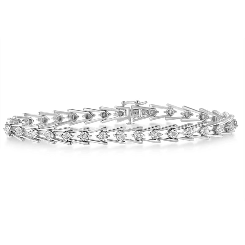 An image displaying Sterling Silver Diamond Wave-Style Link Bracelet (0.5 cttw, I-J Color, I3 Clarity) by Infinite Jewels