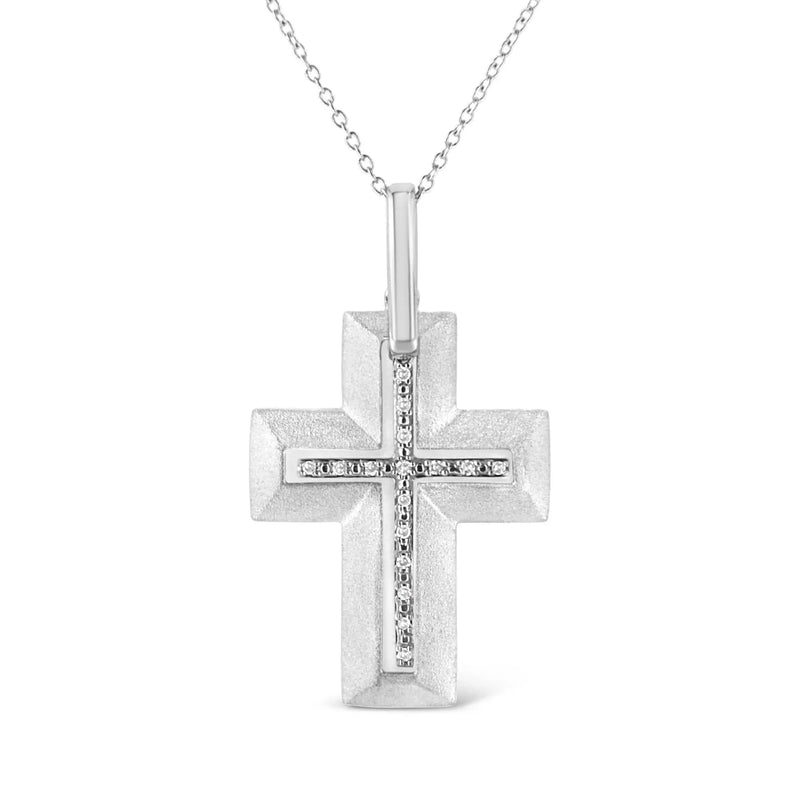 An image displaying .925 Sterling Silver Prong-Set Diamond Accent Bold Cross 18" Pendant Necklace (I-J Color, I1-I2 Clarity) by Infinite Jewels