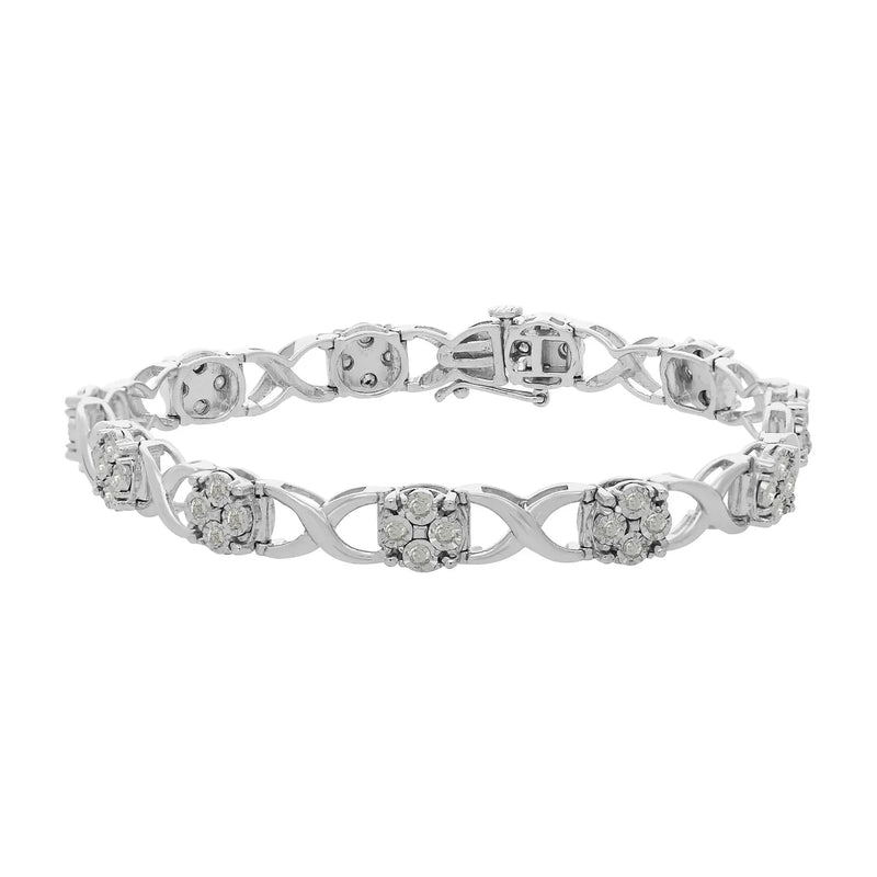An image displaying Sterling Silver Rose-Cut Diamond Love Locks Link Bracelet (1.00cttw,I-J color,I3-Promo clarity) by Infinite Jewels