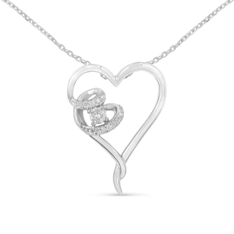An image displaying .925 Sterling Silver 1/10 cttw Diamond Heart Pendant Necklace (H-I, I1-I2) by Infinite Jewels