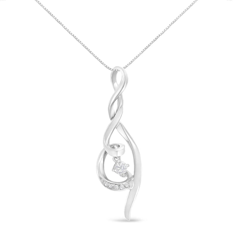 An image displaying Espira 10K White Gold 1/10 cttw Diamond Swirl Pendant Necklace (I-J, I1-I2) by Infinite Jewels