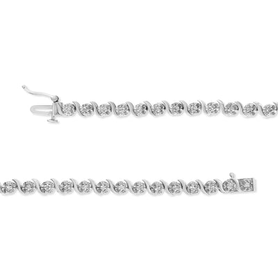 An image displaying .925 Sterling Silver 1.0 Cttw Diamond Spiral Wave Curved-Link 7" Tennis Bracelet (I-J Color, I3 Clarity) by Infinite Jewels