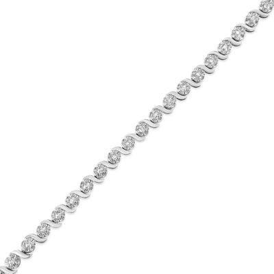 An image displaying .925 Sterling Silver 1.0 Cttw Diamond Spiral Wave Curved-Link 7" Tennis Bracelet (I-J Color, I3 Clarity) by Infinite Jewels