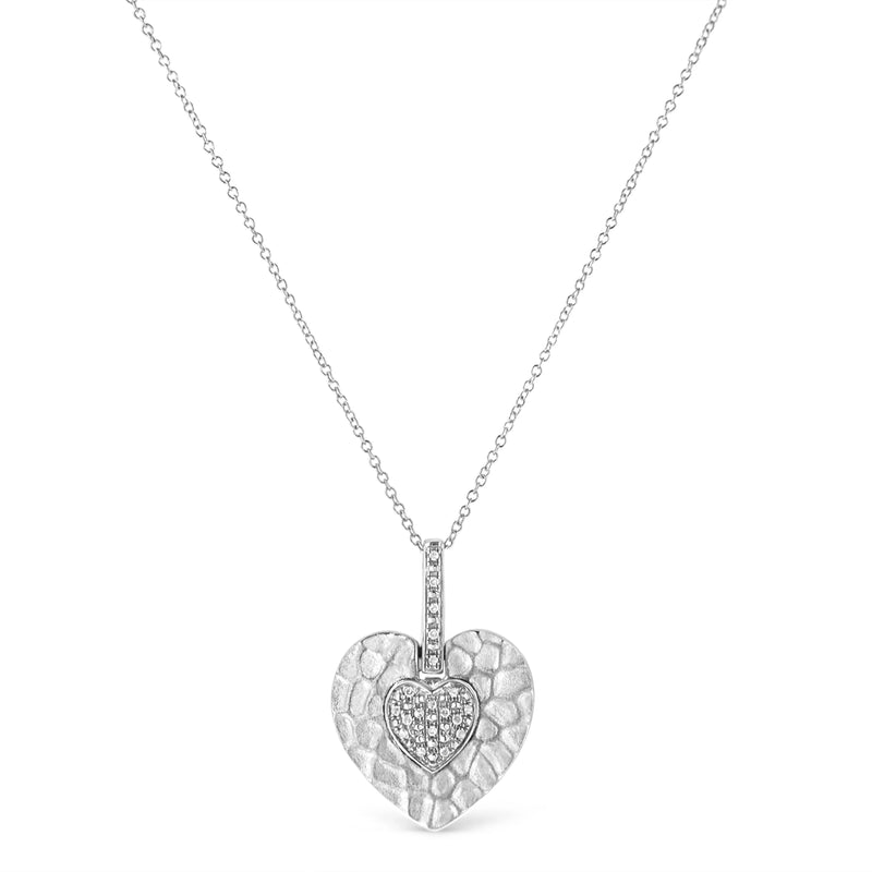 An image displaying .925 Sterling Silver Pave-Set Diamond Accent Heart Shape 18" Pendant Necklace (I-J Color, I1-I2 Clarity) by Infinite Jewels