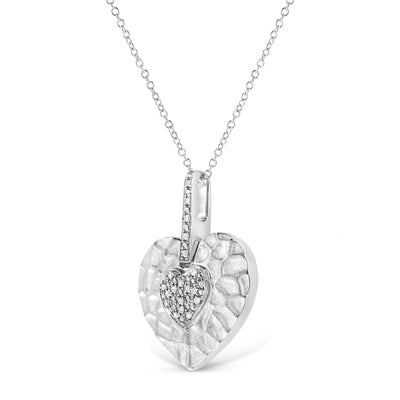 An image displaying .925 Sterling Silver Pave-Set Diamond Accent Heart Shape 18" Pendant Necklace (I-J Color, I1-I2 Clarity) by Infinite Jewels