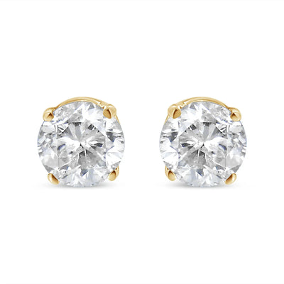 An image displaying 14K Yellow Gold 1/2 Cttw Round-Cut Diamond Solitaire Stud Earrings (O-P Color, SI2-I1 Clarity) by Infinite Jewels