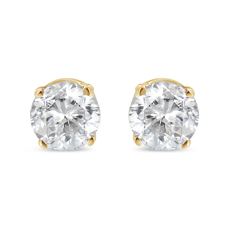 An image displaying 14K Yellow Gold 1/2 Cttw Round-Cut Diamond Solitaire Stud Earrings (O-P Color, SI2-I1 Clarity) by Infinite Jewels