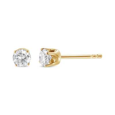 An image displaying 14K Yellow Gold 1/2 Cttw Round-Cut Diamond Solitaire Stud Earrings (O-P Color, SI2-I1 Clarity) by Infinite Jewels