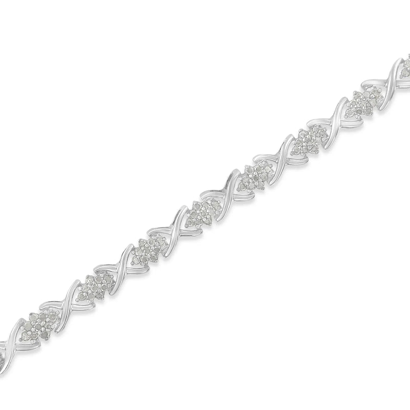 An image displaying .925 Sterling Silver 1-1/2 Cttw Diamond Cluster X Link 7" Tennis Bracelet (I-J color, I3 clarity) by Infinite Jewels